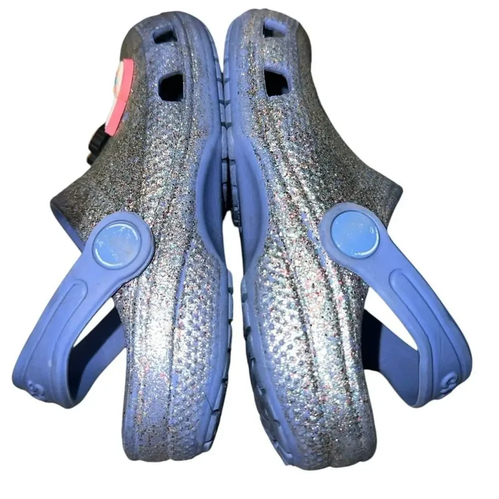 Crocs Kids Classic Glitter Clogs Blue Charm Shoes C10 Toddler